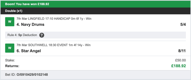 Billy's Bets - Winner - 07/03/2023