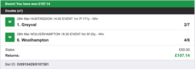 Billy's Bets - Winner - 28/03/2023