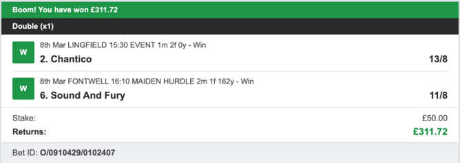 Billy's Bets - Winner - 08/03/2023