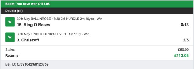 Billy's Bets - Winner - 30/05/2023