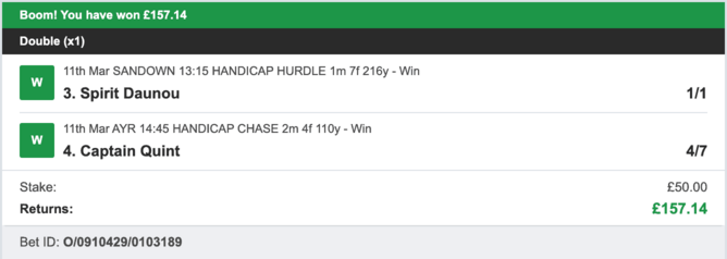 Billy's Bets - Winner - 11/03/2023