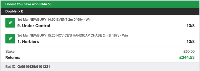 Billy's Bets - Winner - 03/03/2023