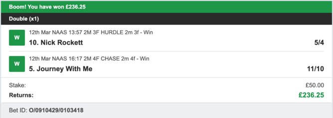 Billy's Bets - Winner - 12/03/2023