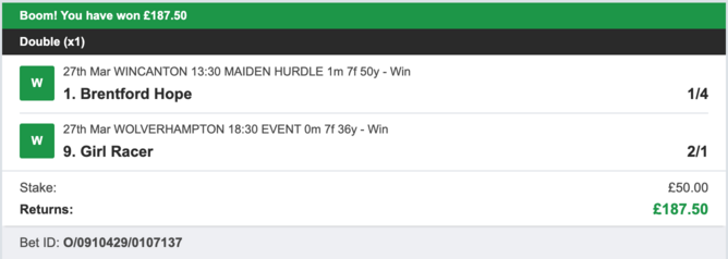 Billy's Bets - Winner - 27/03/2023