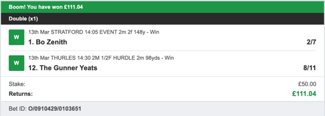Billy's Bets - Winner - 13/03/2023